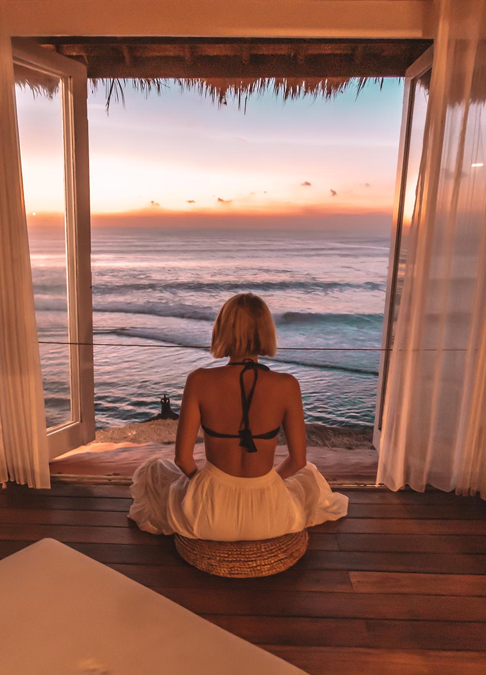 Peaceful meditation at sunset overlooking the ocean
